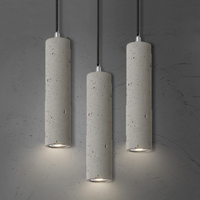 Concrete Pendant Light grey cement cylinder with brushed nickel canopy adjustable cord E27 LED included