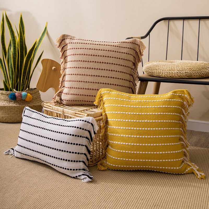 Contrast Stitch Cotton Pillow Cover-Letifly Lights and Decor