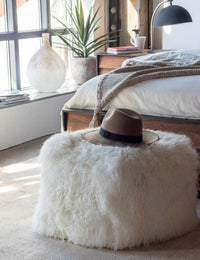 Curly Lamb Fur Square Pouf-Letifly Lights and Decor