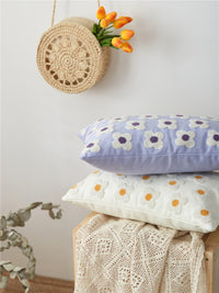 rectangle daisy flower embroidered colorful pillow