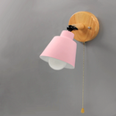 Rotating Cone Shape Wall Sconce in Wood and Metal pink with pull chain switch