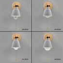 Rotating Cone Shape Wall Sconce in Wood and Metal Grey with pull chain switch