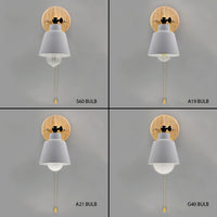 Rotating Cone Shape Wall Sconce in Wood and Metal Grey with pull chain switch