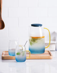 Gradient blue Borosilicate glass with gold handles pitcher and cups