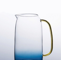 Gradient blue Borosilicate glass with gold handles pitcher and cups