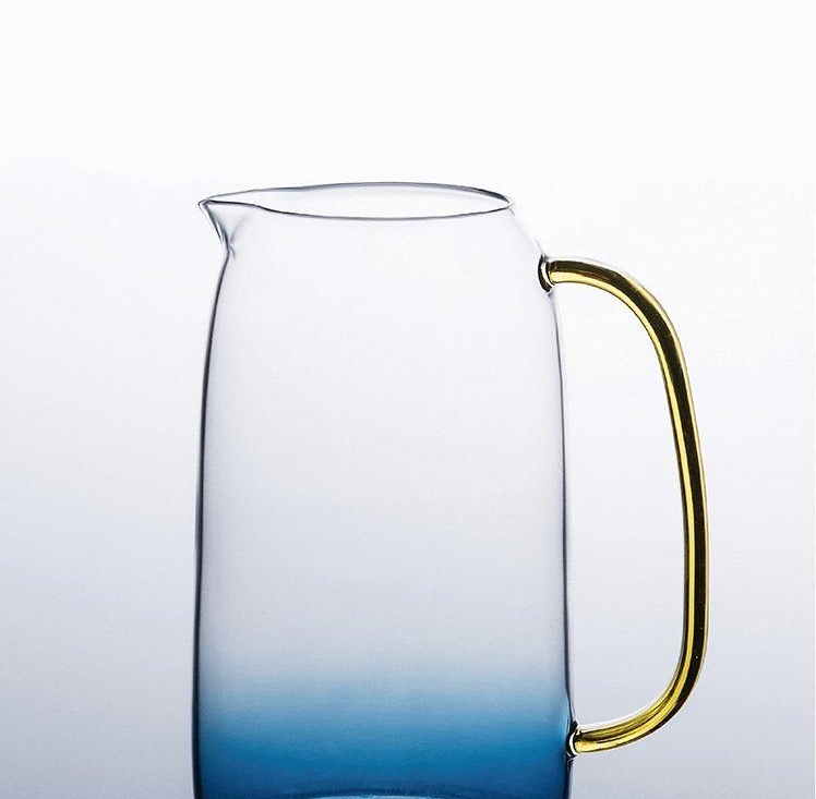 Gradient blue Borosilicate glass with gold handles pitcher and cups