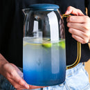 Gradient blue Borosilicate glass with gold handles pitcher and cups