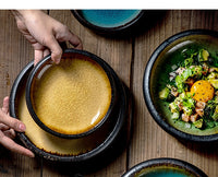 Round Blue Yellow Green Glazed Shore Deep Dish Plate