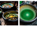 Round Blue Green Glazed Shore Deep Dish Plate