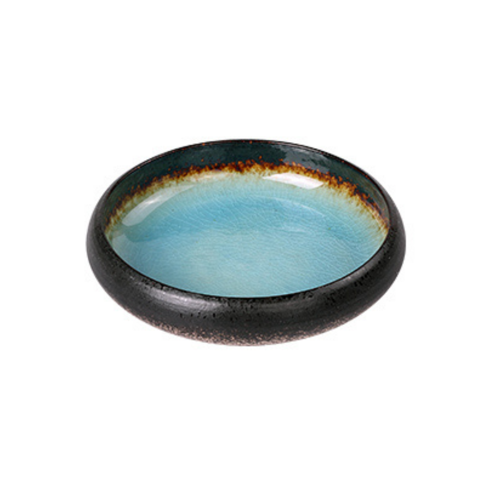 Round Blue Glazed Shore Deep Dish Plate