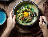 Round Blue Green Glazed Shore Deep Dish Plate
