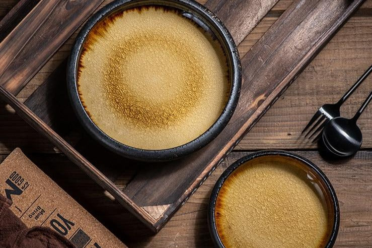 Round Yellow Glazed Shore Deep Dish Plate