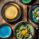Round Blue Yellow Green Glazed Shore Deep Dish Plate