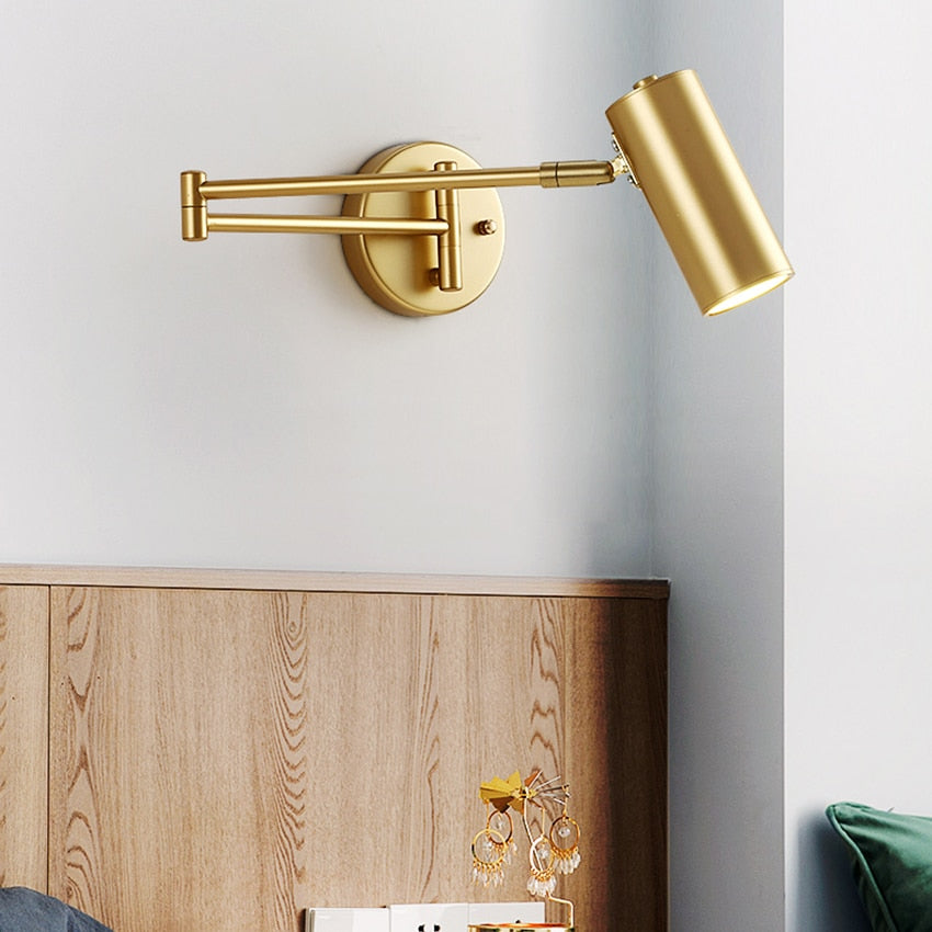 Gold Long Arm Cylinder Wall Mounted Sconce Light Fixture