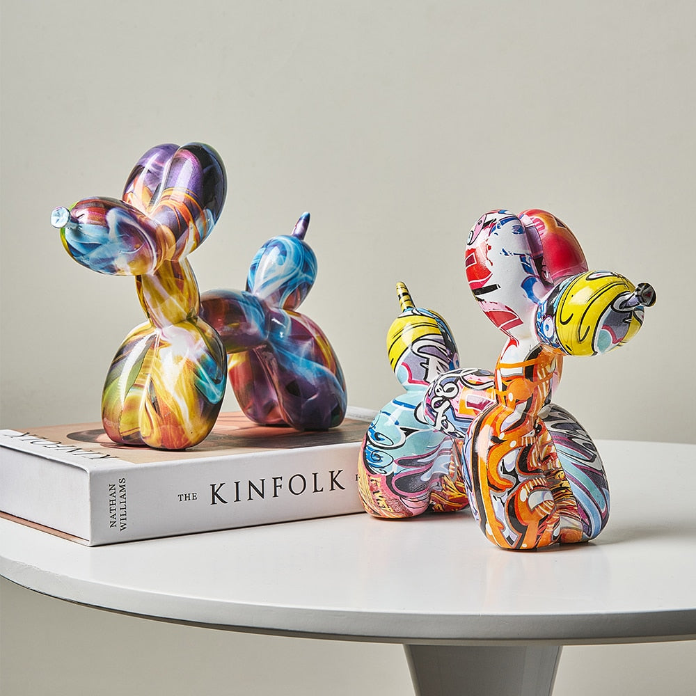 Graffiti Balloon Dog Resin Statue-Letifly Lights and Decor