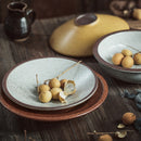 round porcelain ceramic vintage yellow brown bowls and plates
