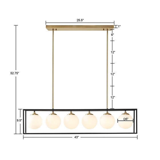 Helena Frosted Glass Globe Linear Chandelier-Letifly Lights and Decor