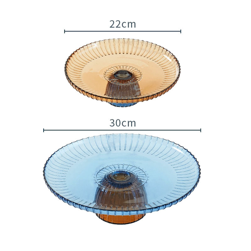 round glass scalloped orange blue fruit plate