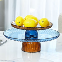 round glass scalloped orange blue fruit plate