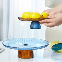 round glass scalloped orange blue fruit plate