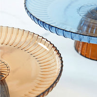 round glass scalloped orange blue fruit plate