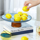 round glass scalloped orange blue fruit plate