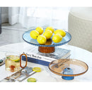 round glass scalloped orange blue fruit plate