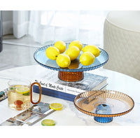 round glass scalloped orange blue fruit plate