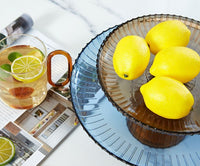 round glass scalloped orange blue fruit plate