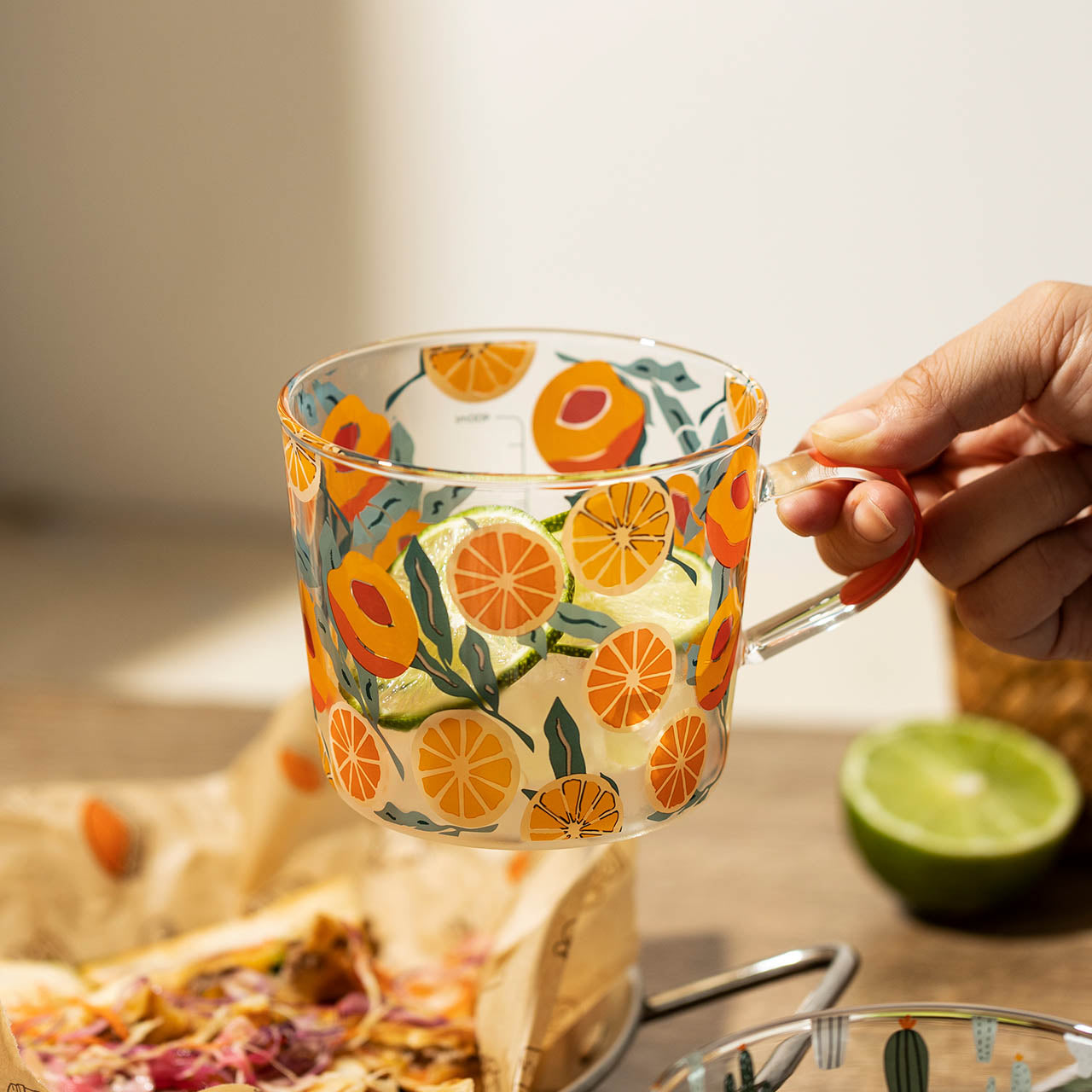 borosilicate glass yellow peach pattern with scale cup