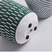 Round Chrome Plated Cement Minimalist Line Pattern Design Flower Pot With Holes