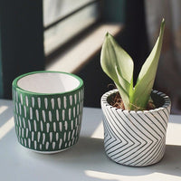 Round Chrome Plated Cement Minimalist Line Pattern Design Flower Pot With Holes