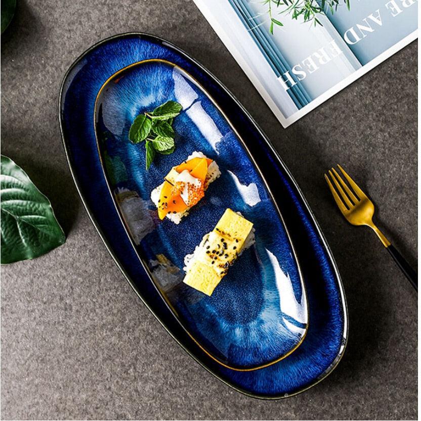 Japanese Style Ocean Design Ceramic Plate