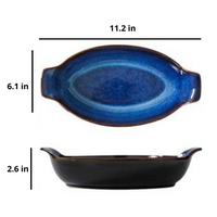 Blue Oval Boat Shaped Deep Dishes