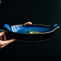 Blue Oval Boat Shaped Deep Dishes