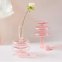 round spiral borosilicate glass pink candle holder