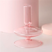 round spiral borosilicate glass pink candle holder