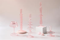 round spiral borosilicate glass pink candle holder