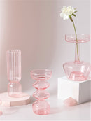 round spiral borosilicate glass pink candle holder