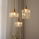 Jewel Brass & Glass Pendant Light hammered clear glass boxy shape gold copper fittings adjustable 59.1in cord E27 base