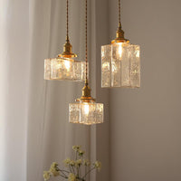 Jewel Brass & Glass Pendant Light hammered clear glass boxy shape gold copper fittings adjustable 59.1in cord E27 base
