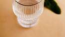 cylinder borosilicate textured glass with gold mouth trimmings pitcher and cups fern living textured cups