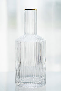 cylinder borosilicate textured glass with gold mouth trimmings pitcher and cups fern living textured cups