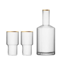 cylinder borosilicate textured glass with gold mouth trimmings pitcher and cups fern living textured cups