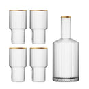 cylinder borosilicate textured glass with gold mouth trimmings pitcher and cups fern living textured cups