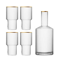 cylinder borosilicate textured glass with gold mouth trimmings pitcher and cups fern living textured cups