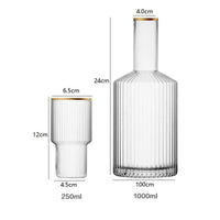 cylinder borosilicate textured glass with gold mouth trimmings pitcher and cups fern living textured cups