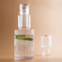 cylinder borosilicate textured glass with gold mouth trimmings pitcher and cups fern living textured cups