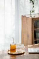 cylinder borosilicate textured glass with gold mouth trimmings pitcher and cups fern living textured cups