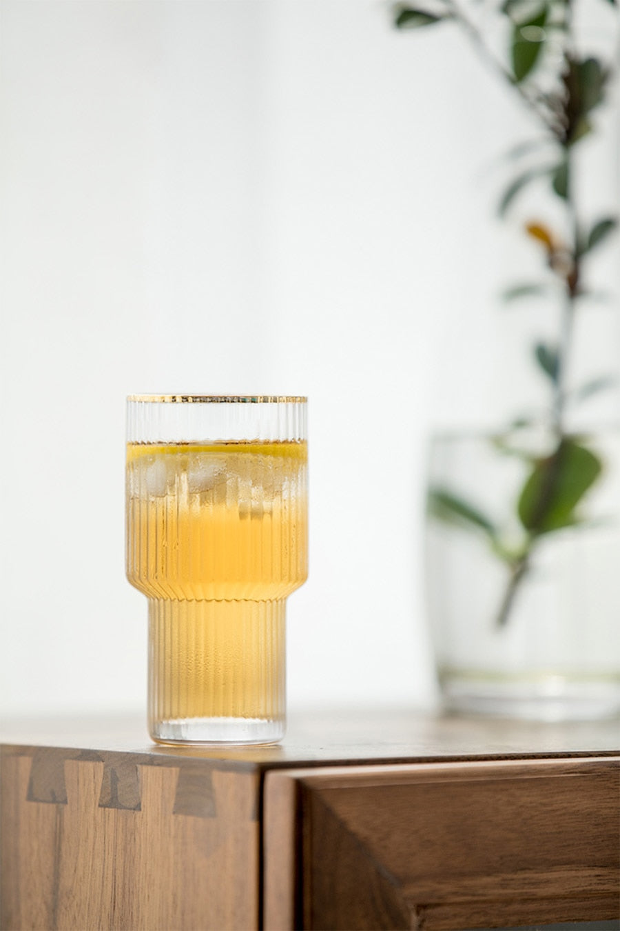 cylinder borosilicate textured glass with gold mouth trimmings pitcher and cups fern living textured cups